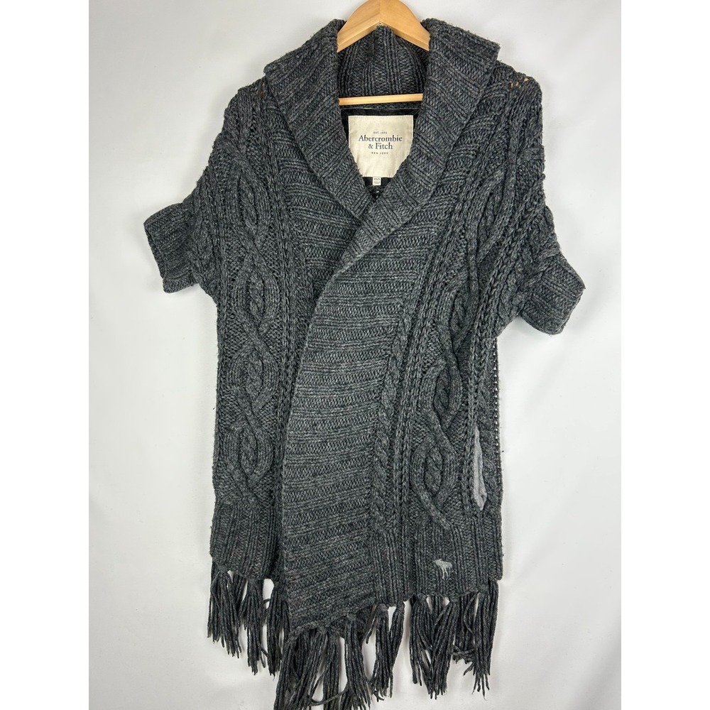 Abercrombie & Fitch Drape Wrap Front Sweater Gray Cable Knit Cardigan XS/S